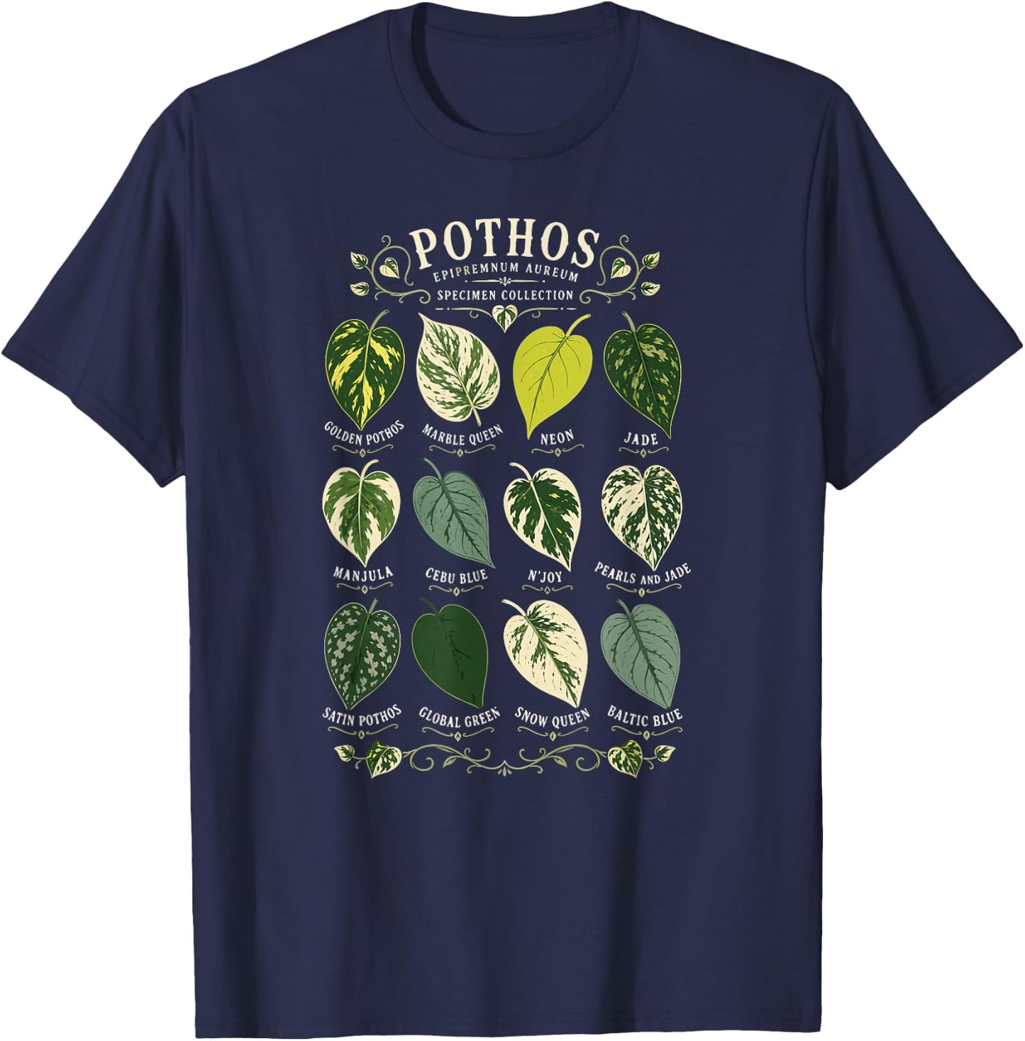 Pothos Plant Varieties Botanical Houseplant Design T-Shirt - T-Shirt | Navy