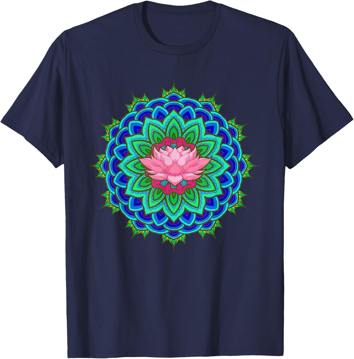 Fractal Geometry Spiritual Yoga Art Flower Lotus Mandala T-Shirt - T-Shirt | Navy