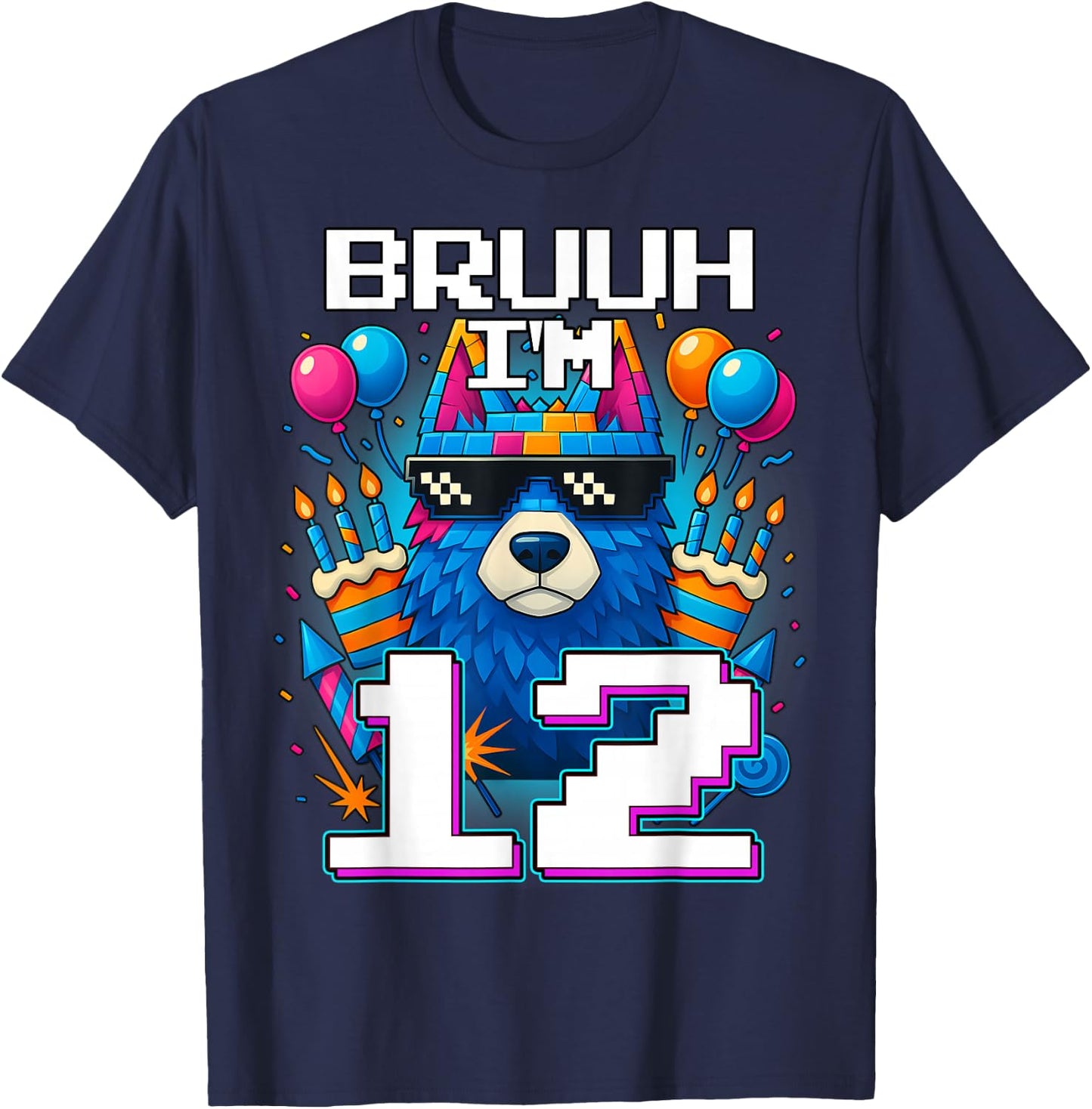 Bruh I'm 12 Years Old 12th Birthday Wolf Boy Family Party T-Shirt - T-Shirt | Navy