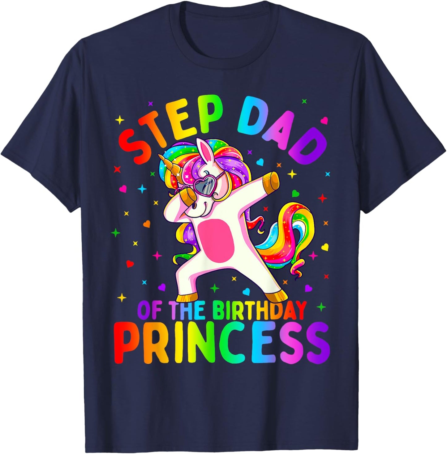 Step Dad of the Birthday Princess Girl Dabbing Unicorn T-Shirt - T-Shirt | Navy
