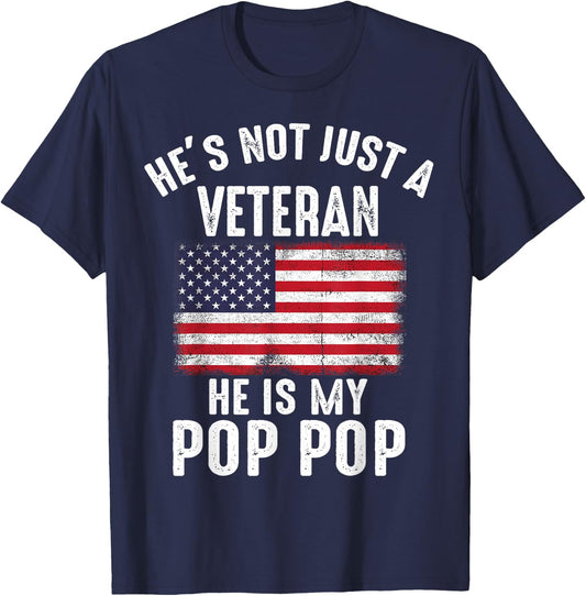 Proud Pop Pop Veteran Family Soldier American Flag Matching T-Shirt - T-Shirt | Navy