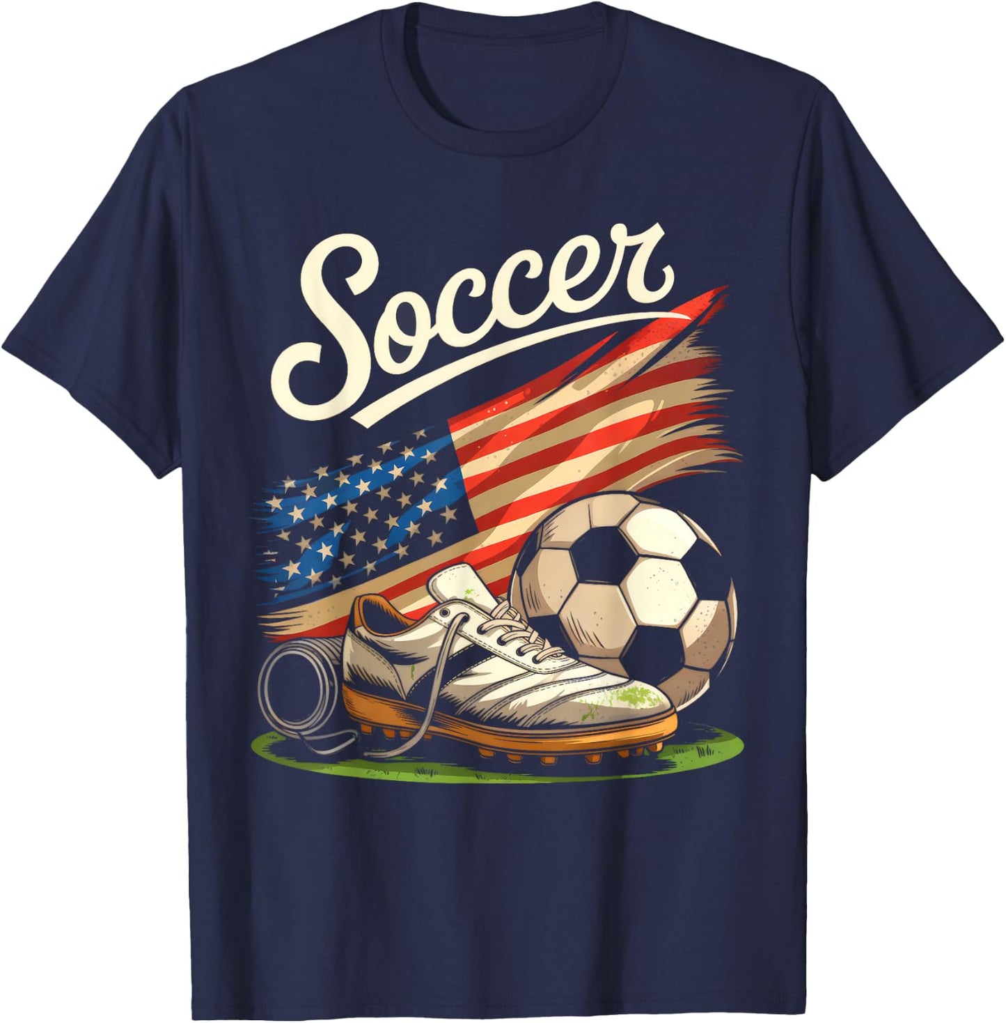 American Flag Soccer 4th Of July Soccer Lover Men Boys Kids T-Shirt - T-Shirt | Navy