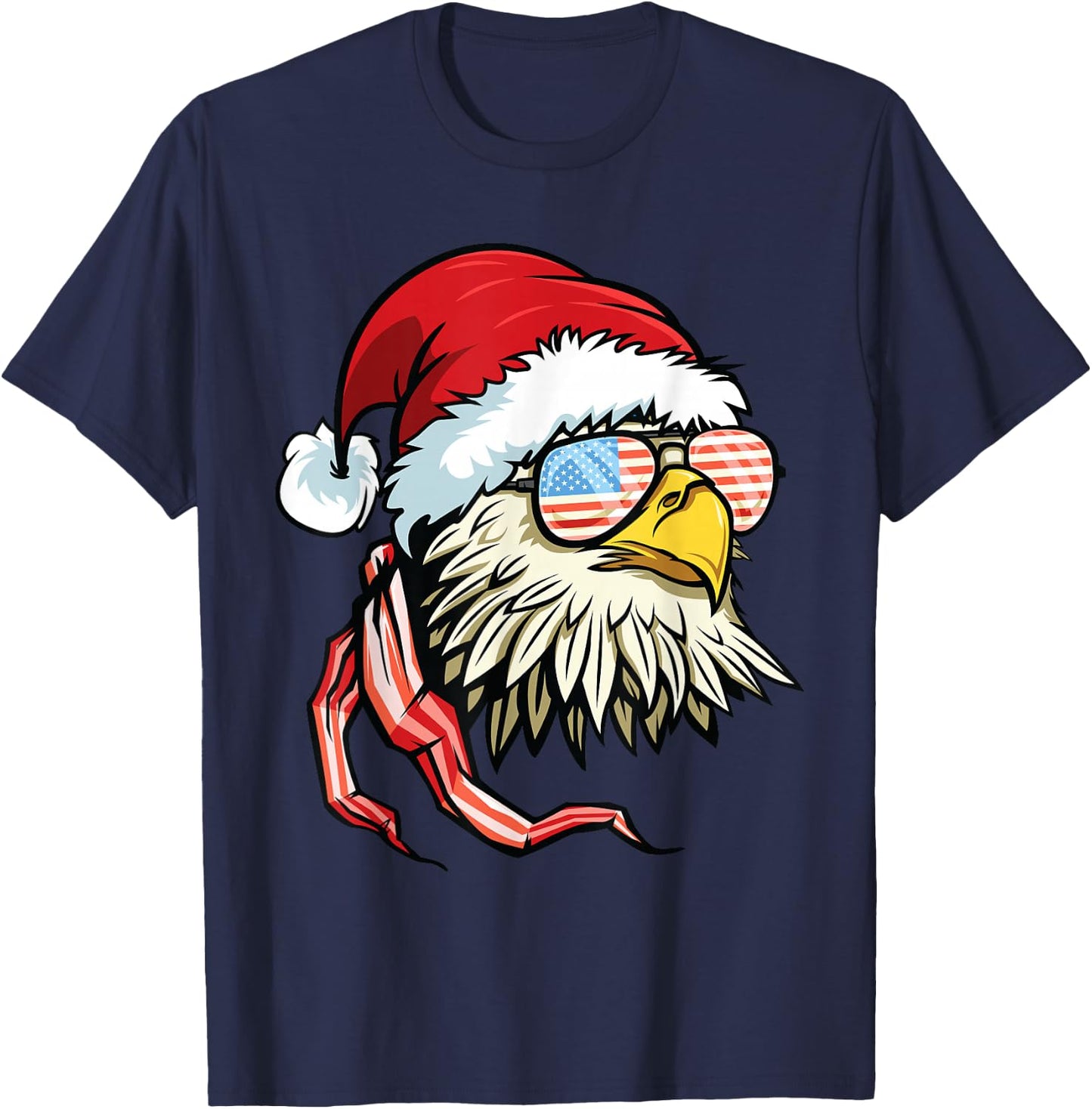 Santa Bald Eagle Shirt USA Flag Christmas Patriotic T-Shirt - T-Shirt | Navy