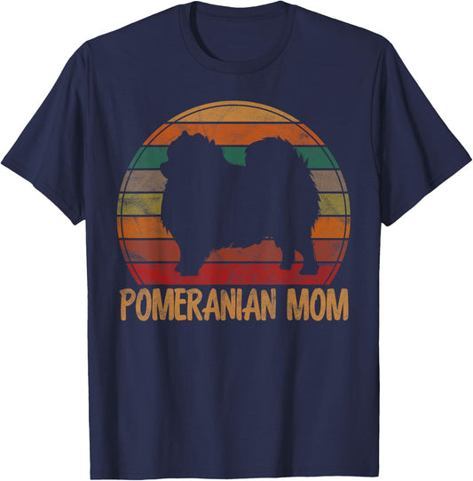 Retro Pomeranian Mom Pompom Dog Owner Mother Pet Mama T-Shirt - T-Shirt | Navy