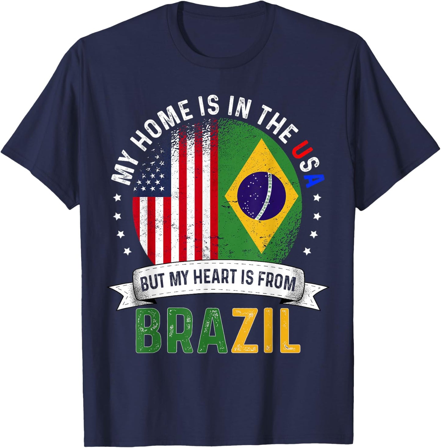Brazilian American Patriot Heart is from Brazil Flag T-Shirt - T-Shirt | Navy