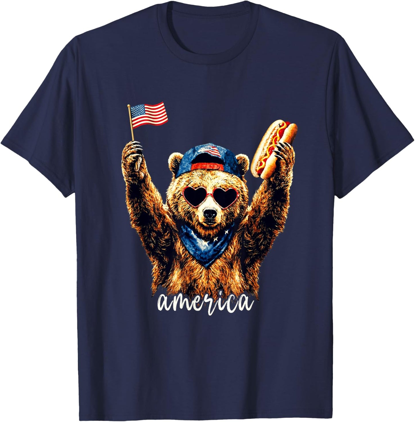 America Meme Bear Hotdog 250 Years 1776 2026 4th of July T-Shirt - T-Shirt | Navy