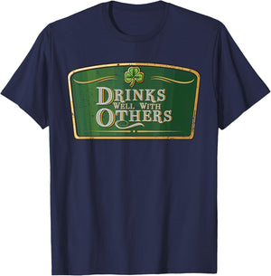 Drinks Well With Others - Funny St Patrick's Day Beer Label T-Shirt - T-Shirt | Navy