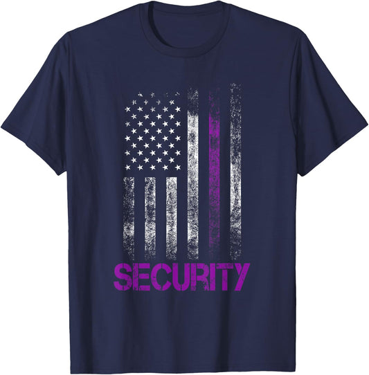 Security Guard Gifts Officer Thin Purple Line American Flag T-Shirt - T-Shirt | Navy