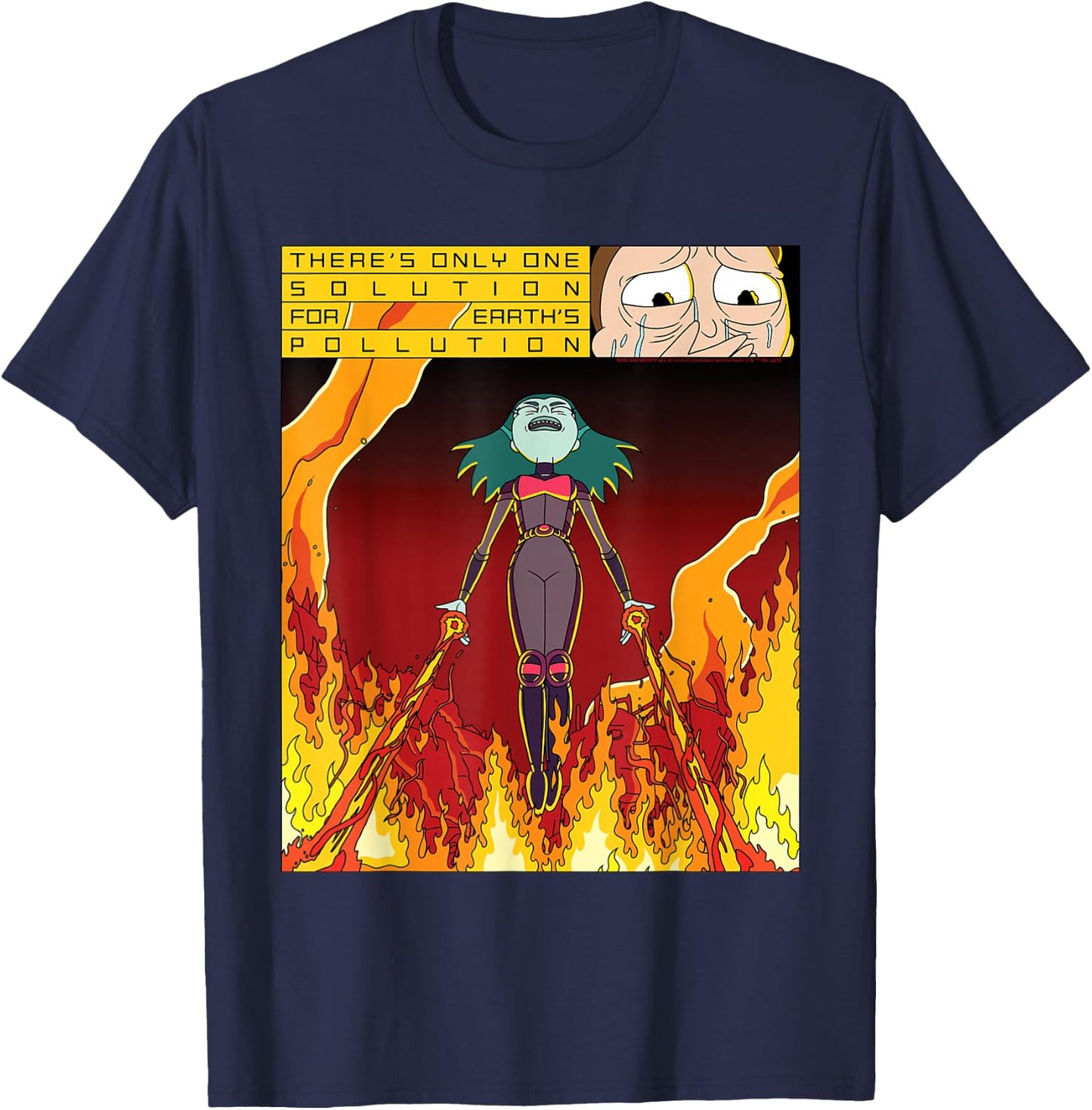 Rick and Morty Planetina's Fiery Solution for Pollution T-Shirt - T-Shirt | Navy