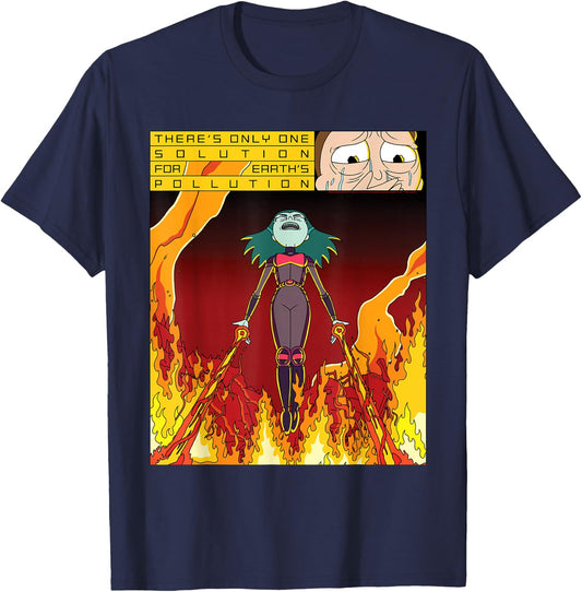 Rick and Morty Planetina's Fiery Solution for Pollution T-Shirt - T-Shirt | Navy