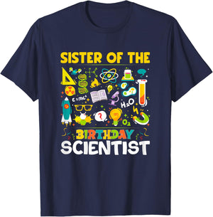 Sister Of The Birthday Scientist Matching Science Birthday T-Shirt - T-Shirt | Navy