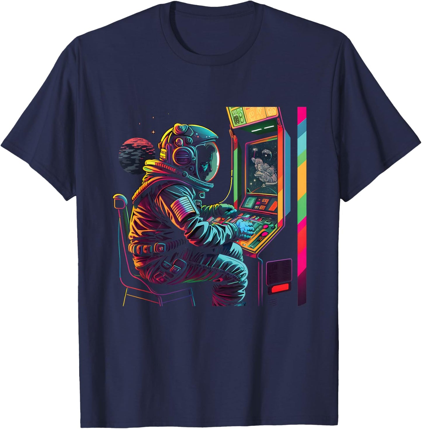 Retro Arcade Planets Universe Gaming Astronaut T-Shirt - T-Shirt | Navy