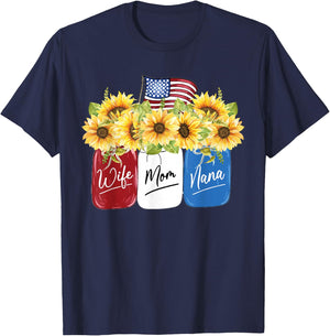 jJ4 American Flag Sunflower 4th of July T-Shirt - T-Shirt | Navy