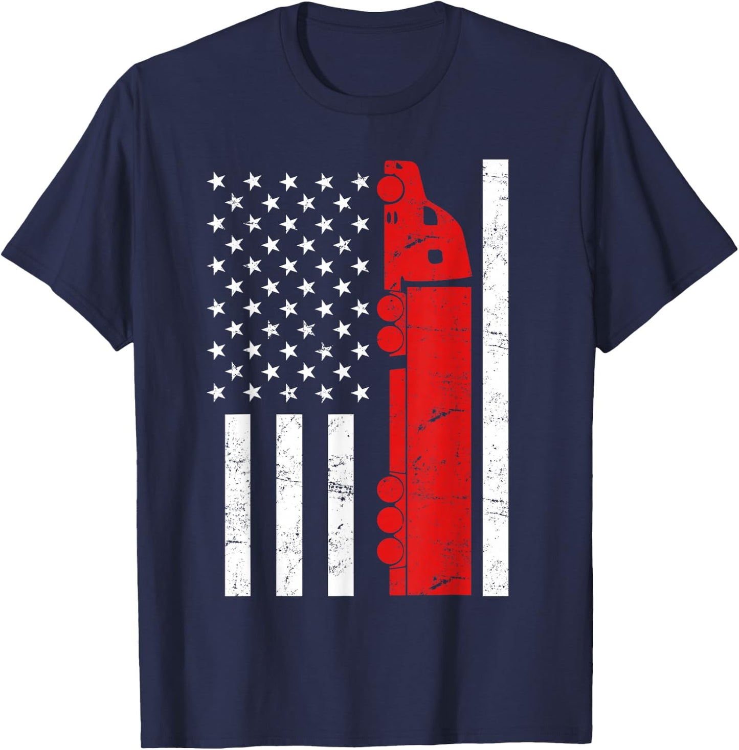 Truck Driver USA Flag Trucker Design Truck Driver Vintage T-Shirt - T-Shirt | Navy