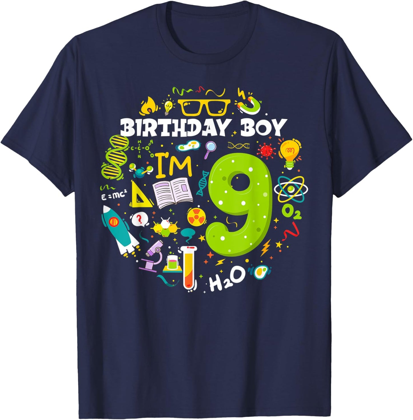 9 Year Old Boy Scientist 9th Birthday Boy Science T-Shirt - T-Shirt | Navy