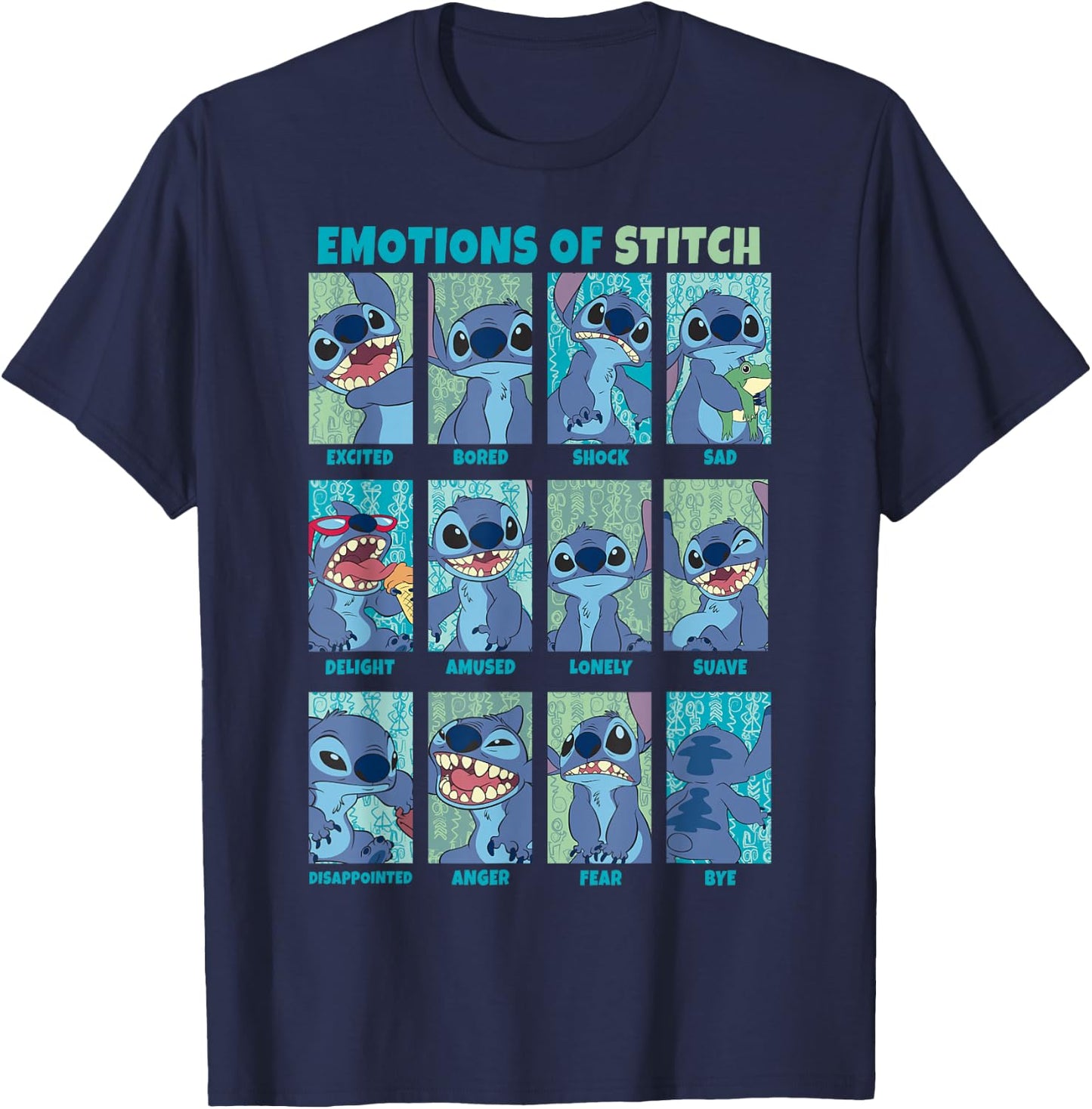 Disney Lilo & Stitch Emotions of Stitch Box Up Panels T-Shirt - T-Shirt | Navy