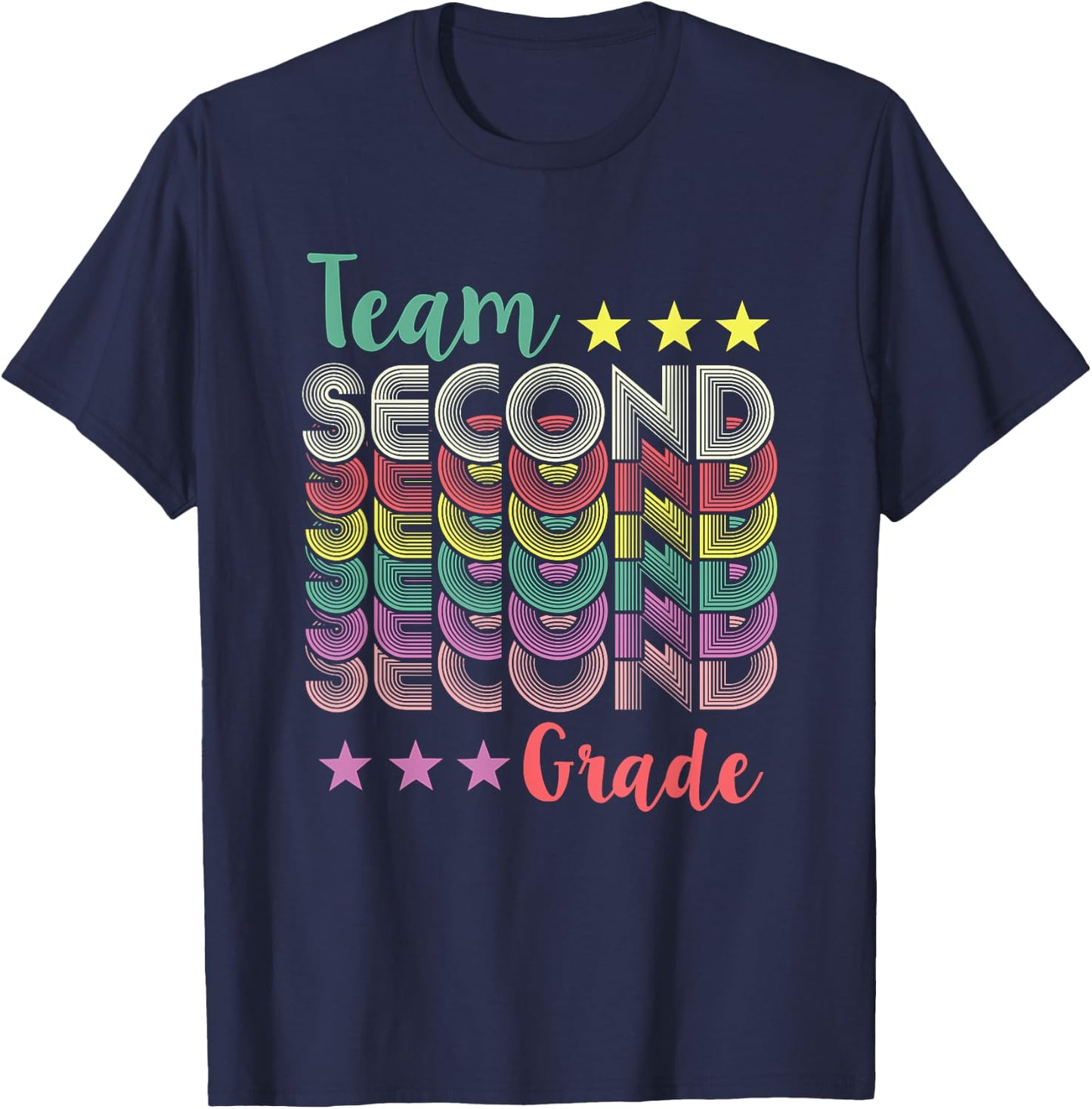 Team 2nd Second Grade Teacher Back To School Vintage Men Women Girls Kids T-Shirt - T-Shirt | Navy