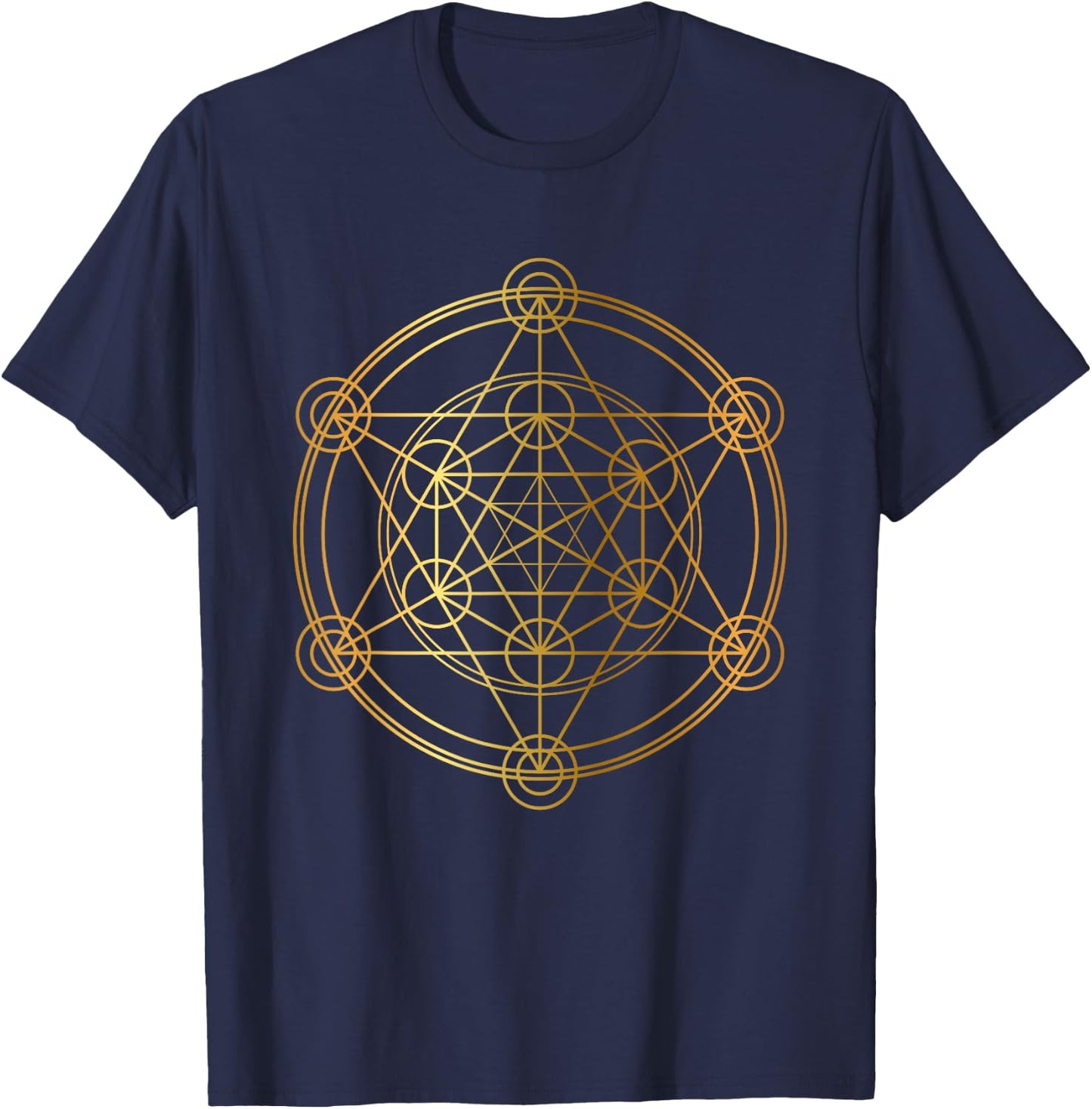 Metatron's Cube Sacred Geometry Yoga Pray Gold T-Shirt - T-Shirt | Navy