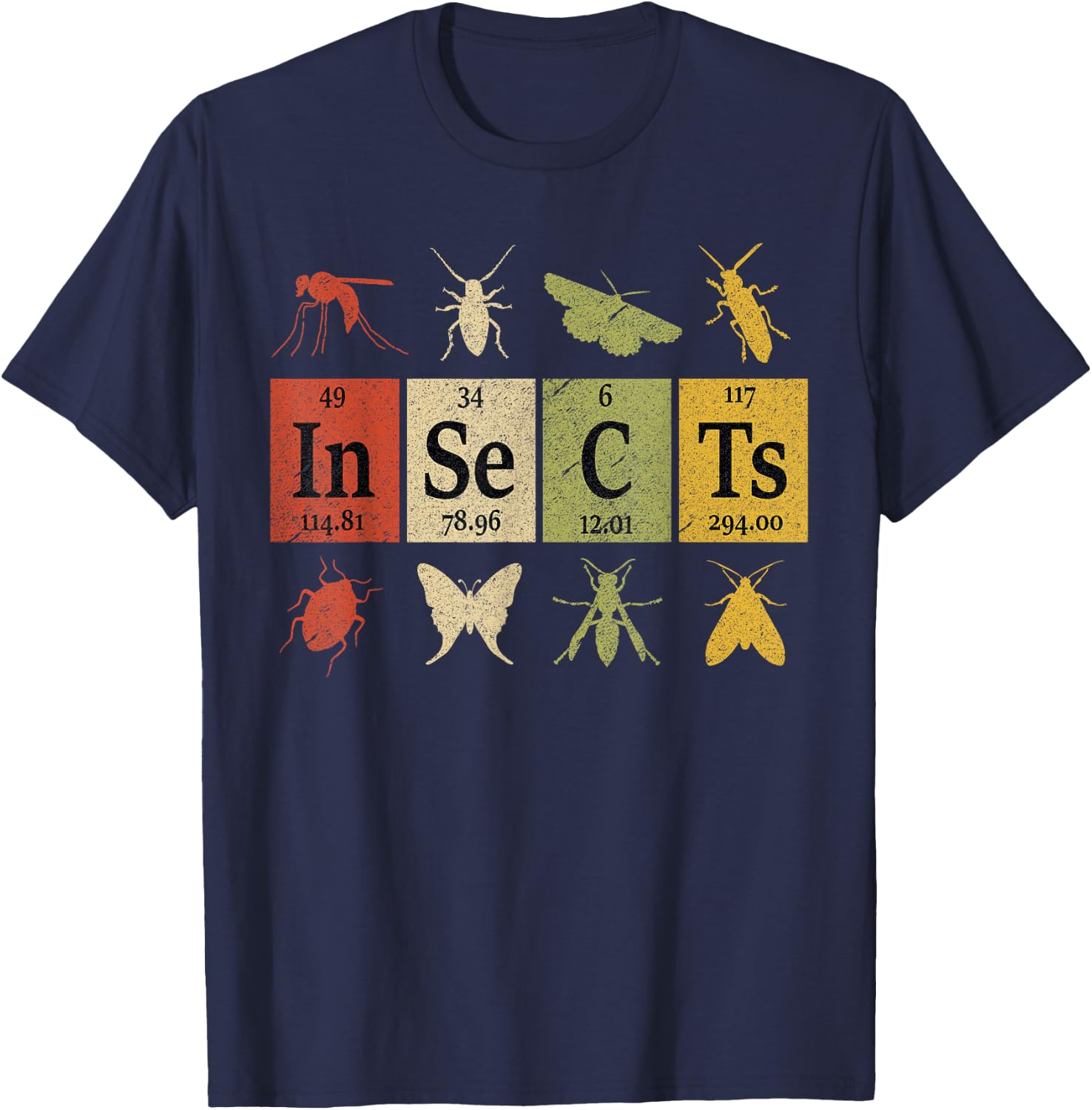 Insects Periodic Table Elements Entomologist Retro Bugs T-Shirt - T-Shirt | Navy