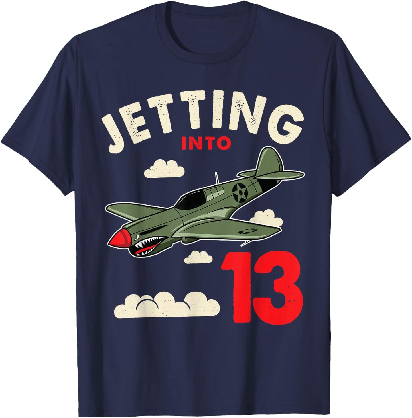 Jetting Into 13 Birthday Aviator Jet Plane Party T-Shirt - T-Shirt | Navy