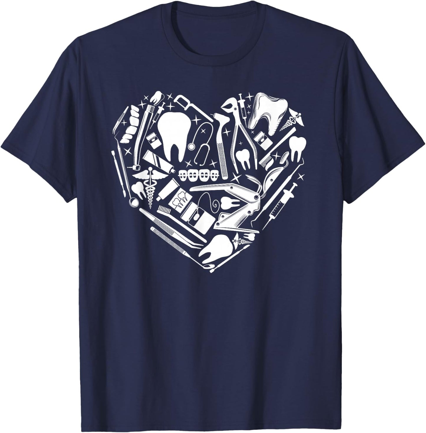 Dentist Dental Assistant Hygienist Heart Tools T-Shirt - T-Shirt | Navy