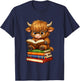Cute Highland Cow with Glasses Reading Books T-Shirt - T-Shirt | Navy
