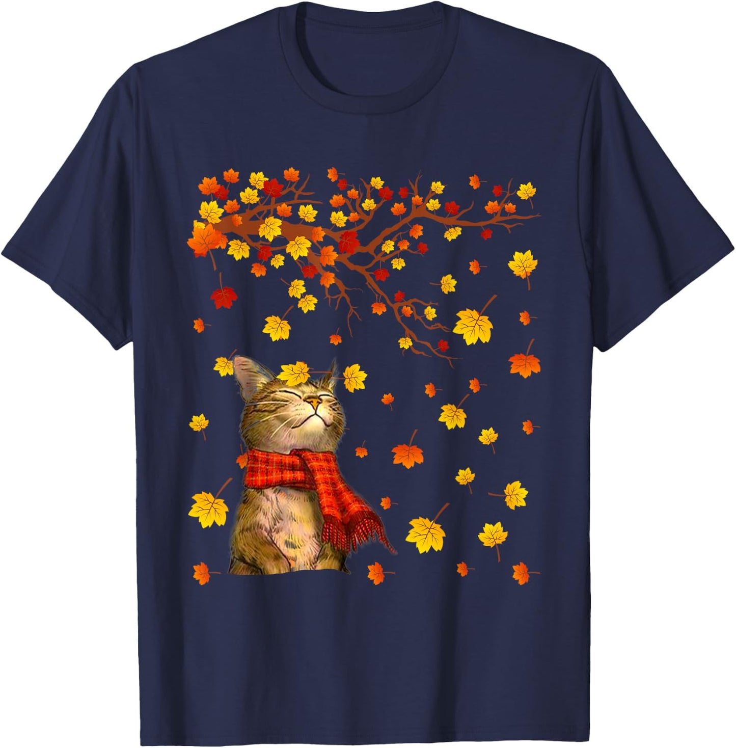 Cute Cat Kitty Kitten Paw Lover Autumn Fall Season present T-Shirt - T-Shirt | Navy