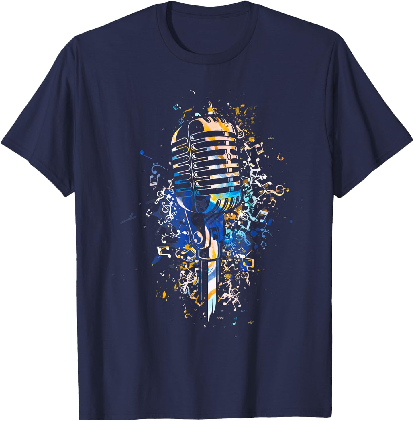 Microphone Music Notes Art Design Microphone T-Shirt - T-Shirt | Navy