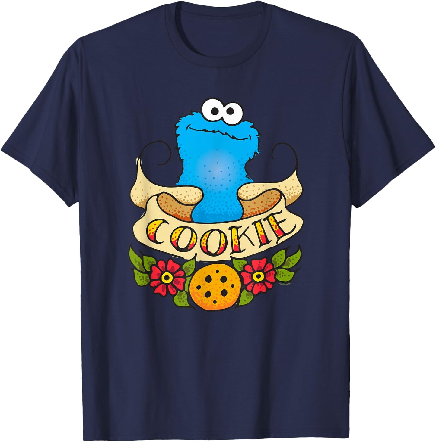 Sesame Street Cookie Monster Cookie Tattoo T-Shirt - T-Shirt | Navy