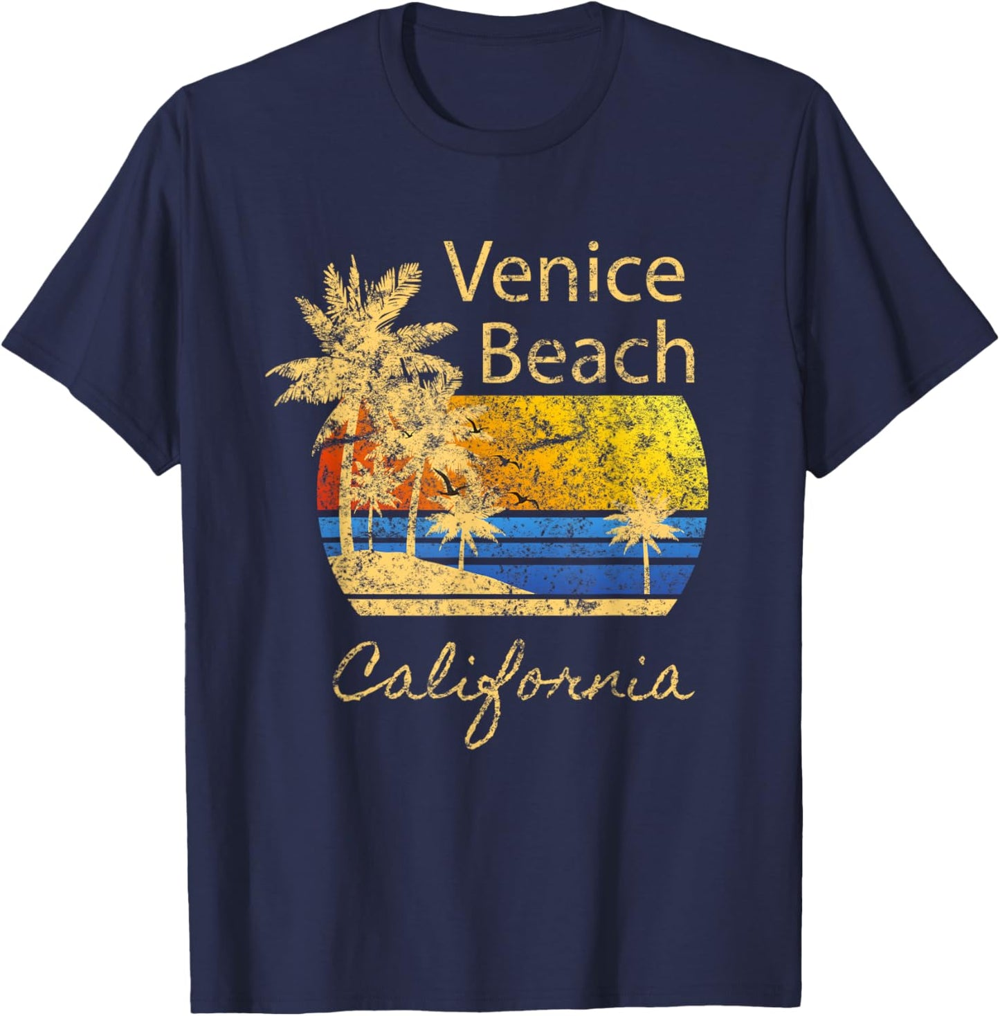 Original Venice Beach CA Sunset Distressed Novelty Art Women Kids T-Shirt - T-Shirt | Navy