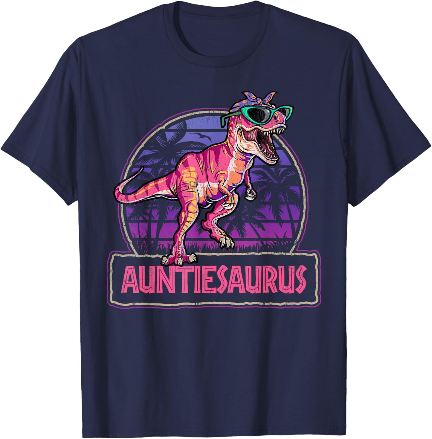 Auntiesaurus T Rex Dinosaur Auntie Saurus Family Matching T-Shirt - T-Shirt | Navy