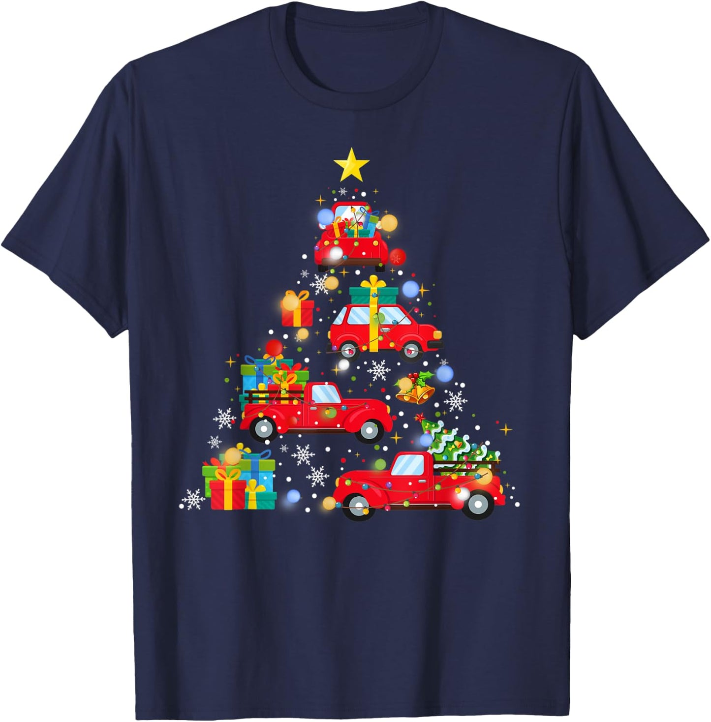 Funny Red Car Truck Christmas Tree Cute Xmas Ornament Décor T-Shirt - T-Shirt | Navy