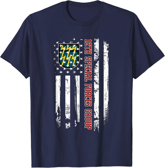 12th Special Forces Group Veteran USA Flag Veterans Day Xmas Women Men T-Shirt - T-Shirt | Navy