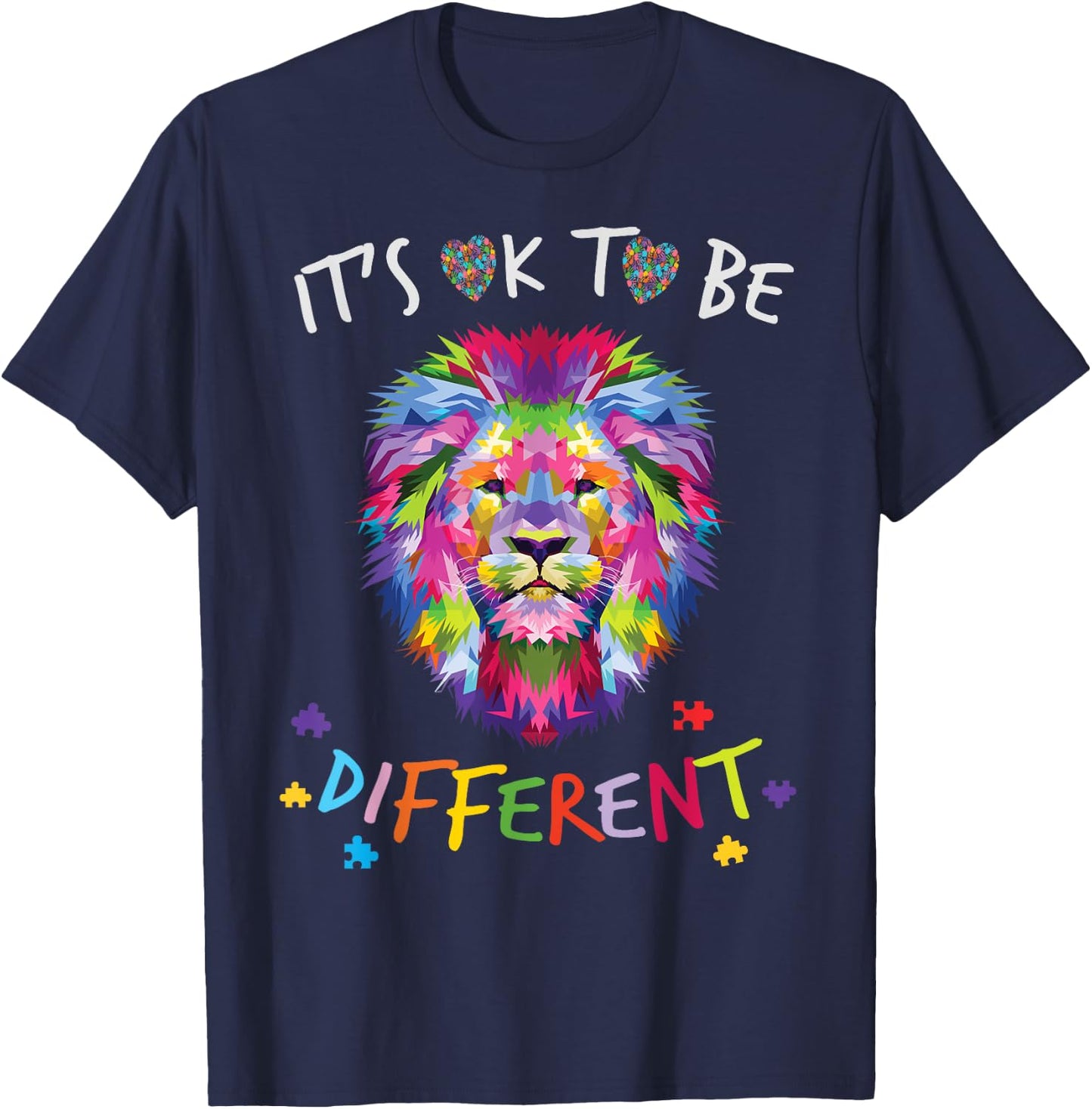 It's OK to be different Colorful Lion Autism Awareness month T-Shirt - T-Shirt | Navy