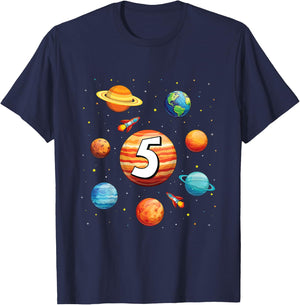 Kids 5 Year Old Shirt Boys Kids Space Solar Planets 5th Birthday T-Shirt - T-Shirt | Navy