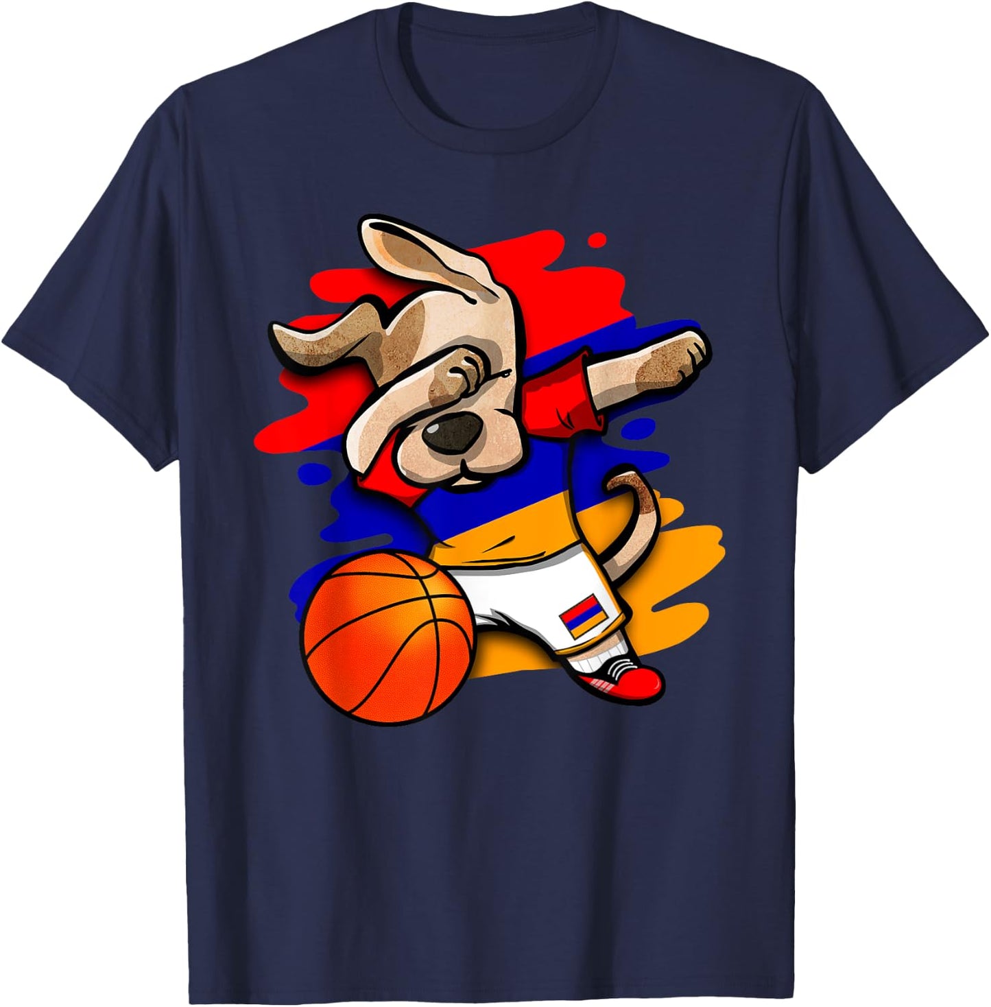 Dabbing Dog Armenia Basketball Fans Jersey Armenian Flag T-Shirt - T-Shirt | Navy