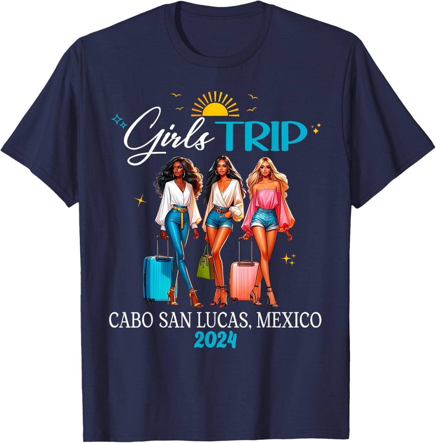 Girls Trip Mexico Cabo Cancun Punta Cana Black Women Trip T-Shirt - T-Shirt | Navy