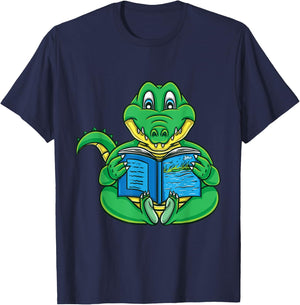 Crocodile Reading Book Librarian T-Shirt - T-Shirt | Navy