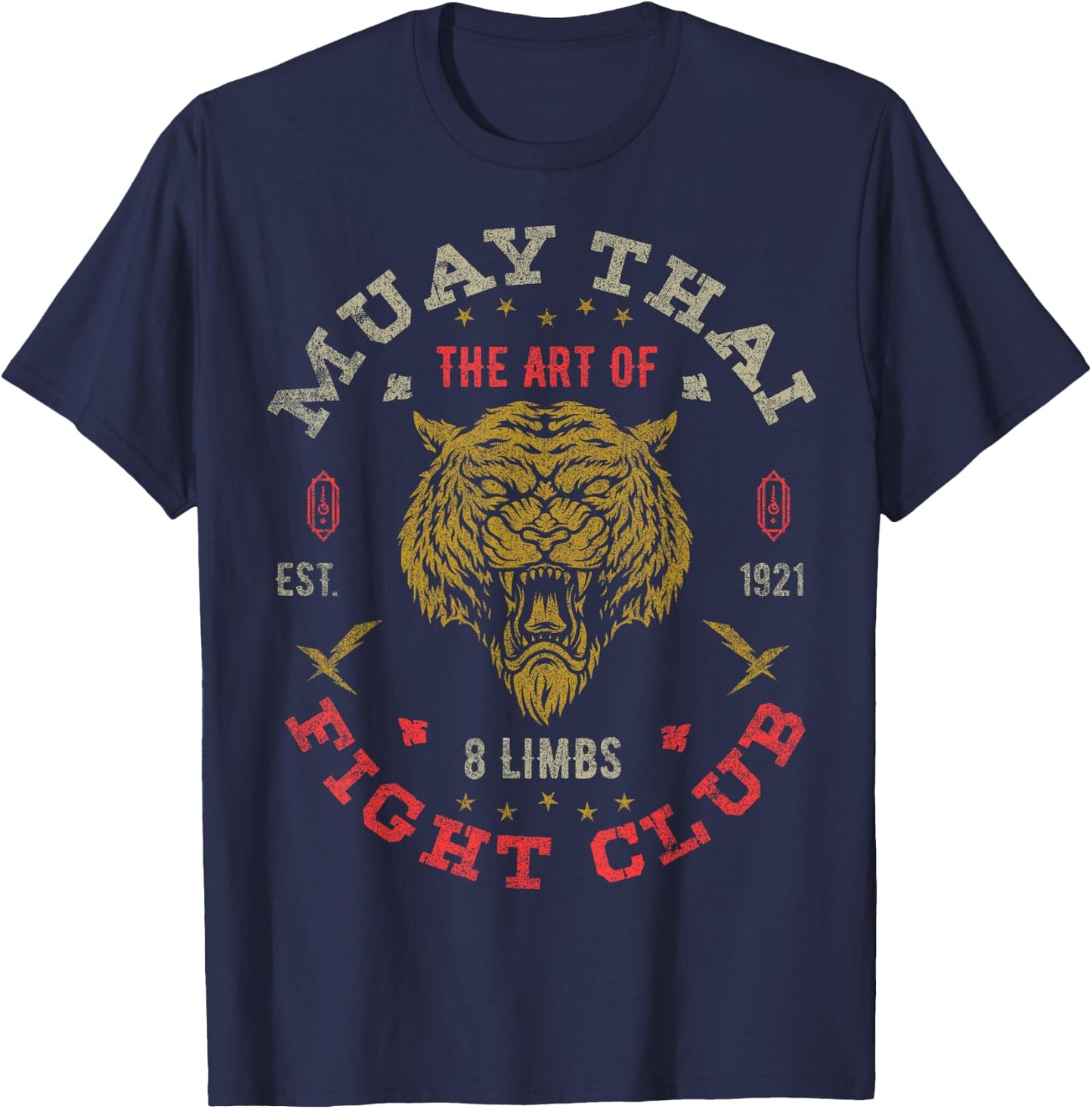Muay Thai Fighter Vintage Twin Tiger Art of 8 Limbs T-Shirt - T-Shirt | Navy