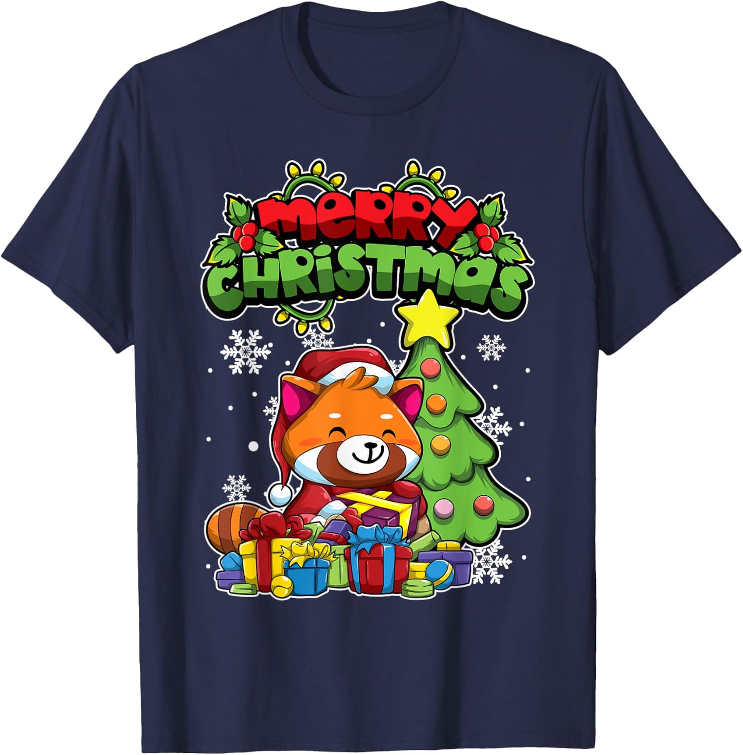 Merry Christmas Animals - Xmas Red Panda T-Shirt - T-Shirt | Navy