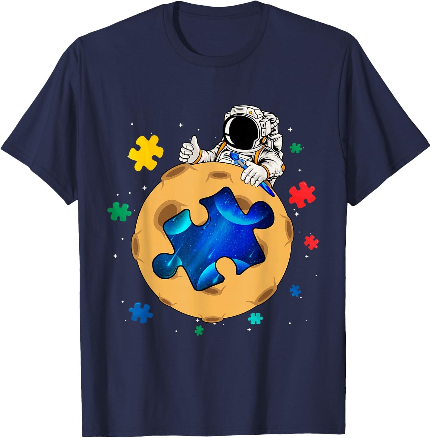 Promote Awareness of Autism Space Astronaut Puzzle Planet T-Shirt - T-Shirt | Navy