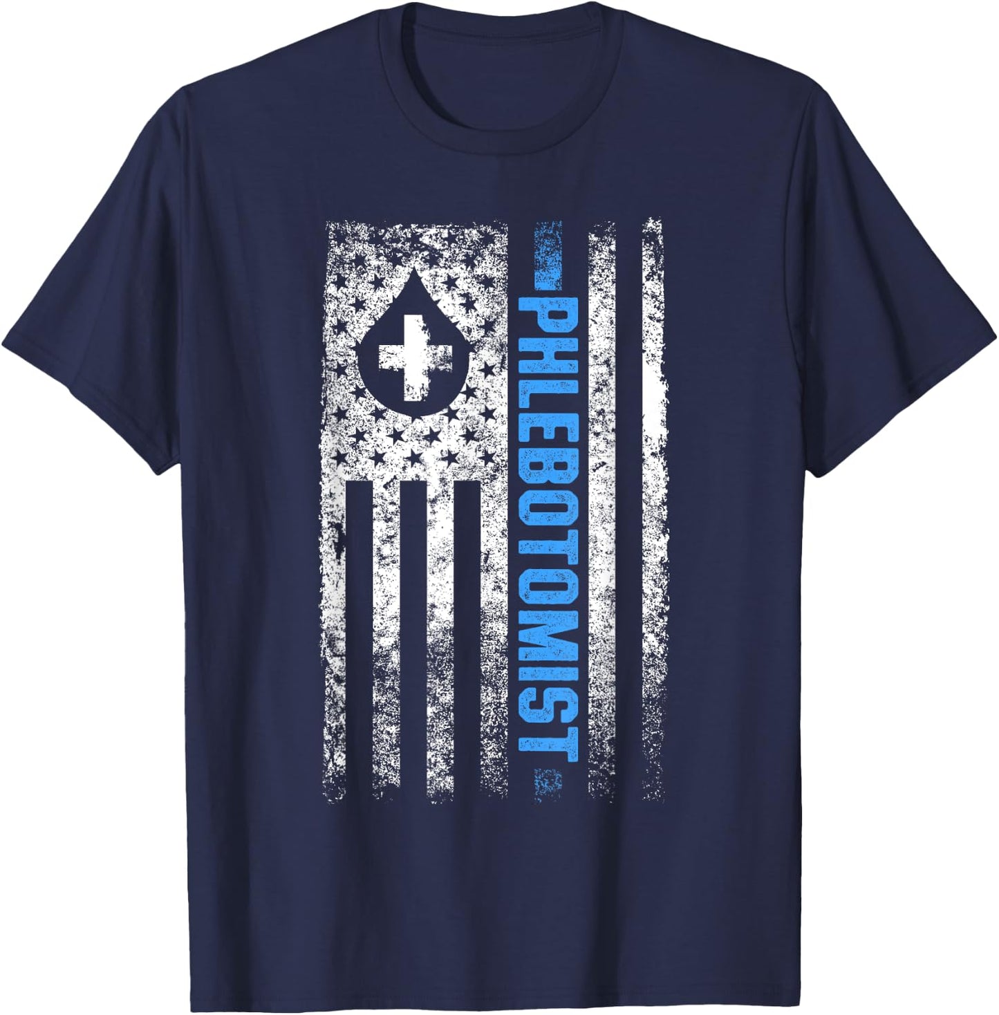 Phlebolyse Krankenschwester Analyse Vene Geschenk US Flag Phlebotomy Phlebotomic Blood Doctor T-Shirt - T-Shirt | Navy