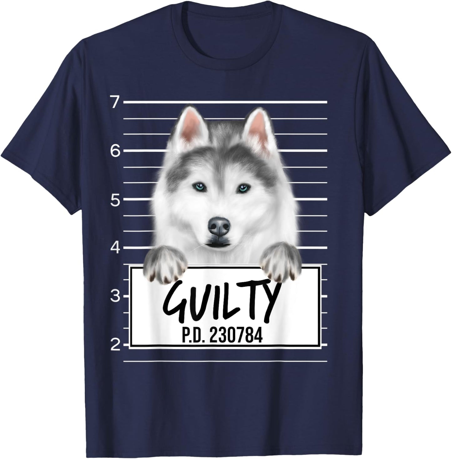Funny Siberian Husky Mugshot Guilty Dog T-Shirt - T-Shirt | Navy