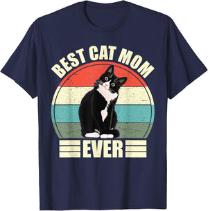 Best Cat Mom Ever Shirt, Funny Mother's Day Cat Shirt T-Shirt - T-Shirt | Navy