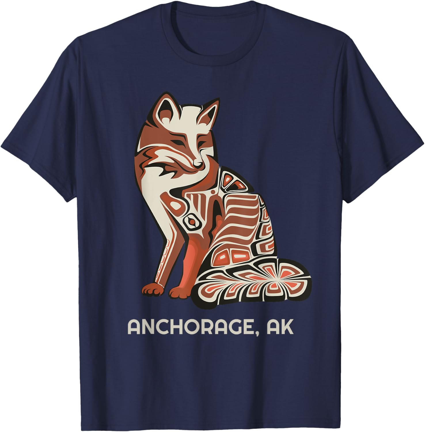 Tribal Fox Anchorage Alaska Native American Haida Style T-Shirt - T-Shirt | Navy