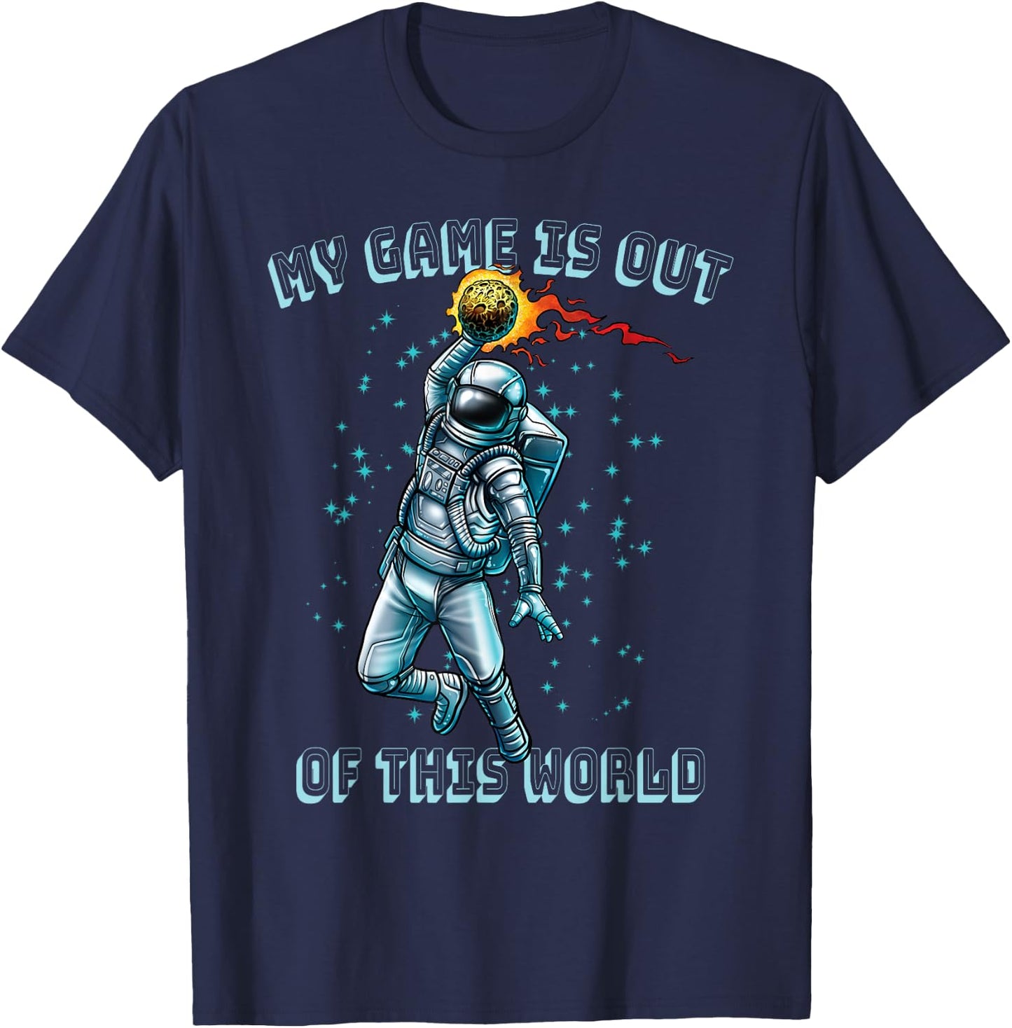 Astronaut Basketball Dunk Outer Space Game Out of This World T-Shirt - T-Shirt | Navy