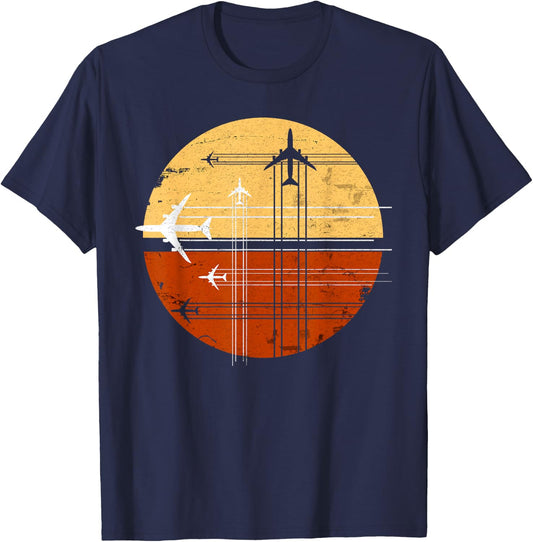 747 Sunrise Vintage Aircraft Retro Art AvGeek Pilot T-Shirt - T-Shirt | Navy