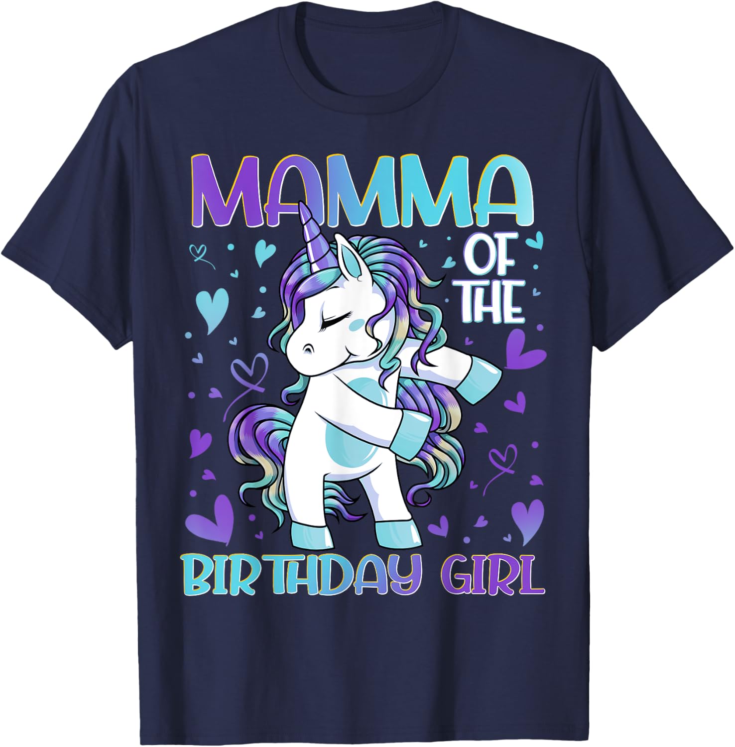 Mamma of the Birthday Girl Flossing Unicorn Mom Mommy Gifts T-Shirt - T-Shirt | Navy