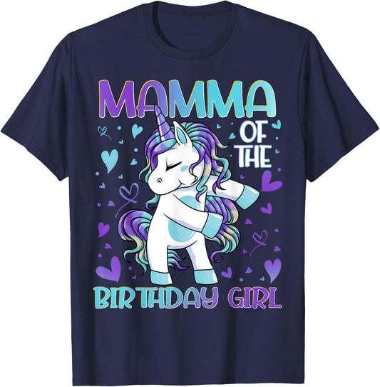 Mamma of the Birthday Girl Flossing Unicorn Mom Mommy Gifts T-Shirt - T-Shirt | Navy