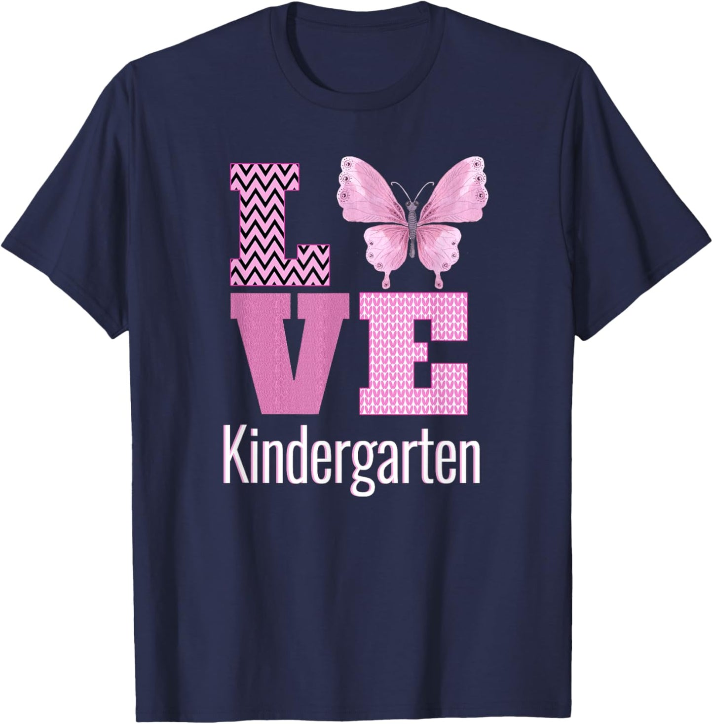 Love Kindergarten Purple Butterfly Kinder Teacher Men Women Girls Kids T-Shirt - T-Shirt | Navy